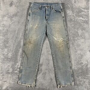 Rustler Jeans Mens 32x32 Blue Denim Distressed Relaxed Fit Straight Leg Grunge